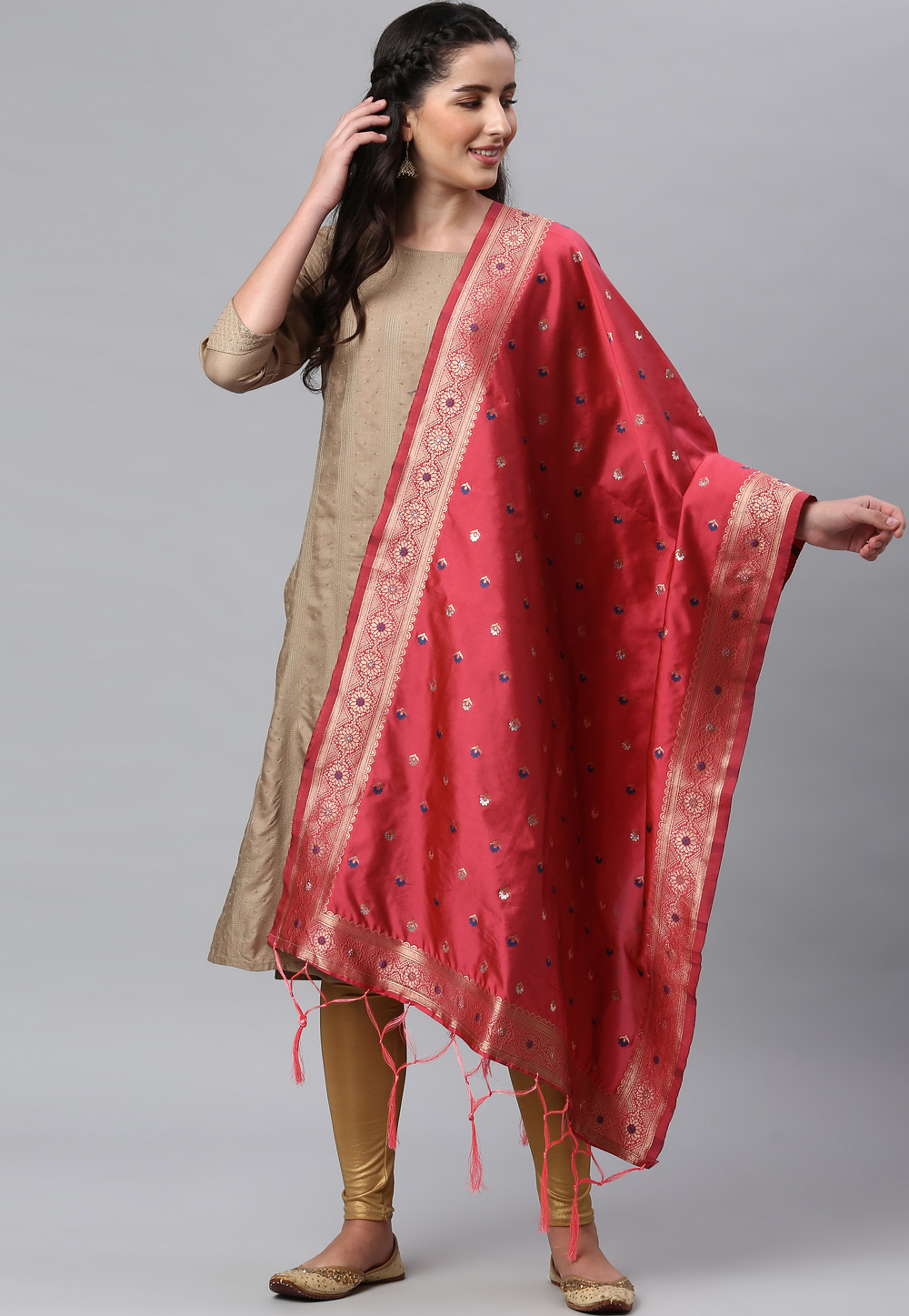 Pink Banarasi Silk Dupatta 236414