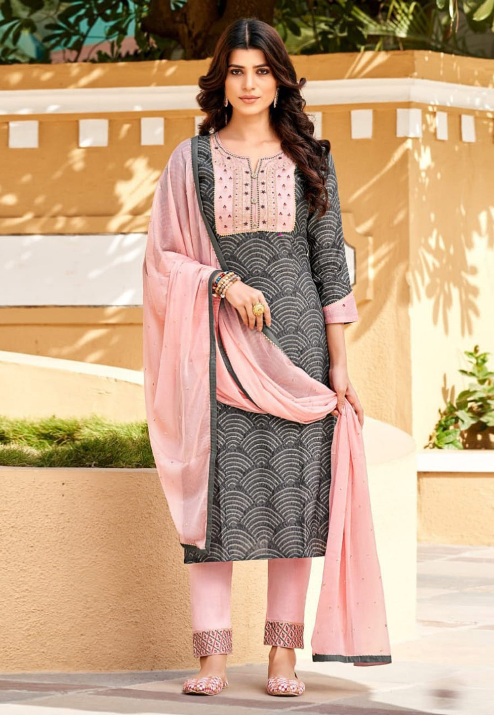 Grey Silk Readymade Kameez With Pant 239288