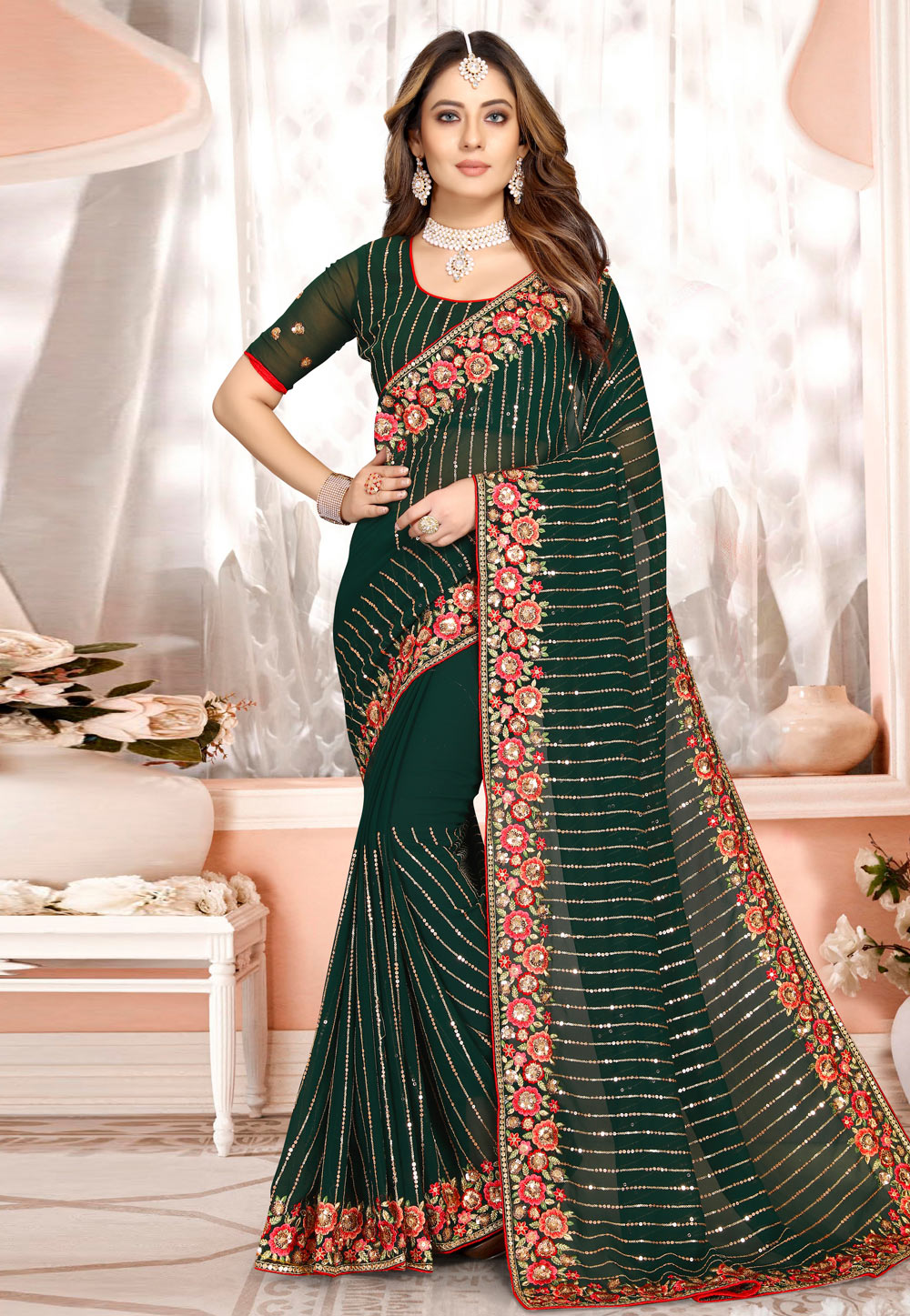 Green Georgette Saree With Blouse 249515