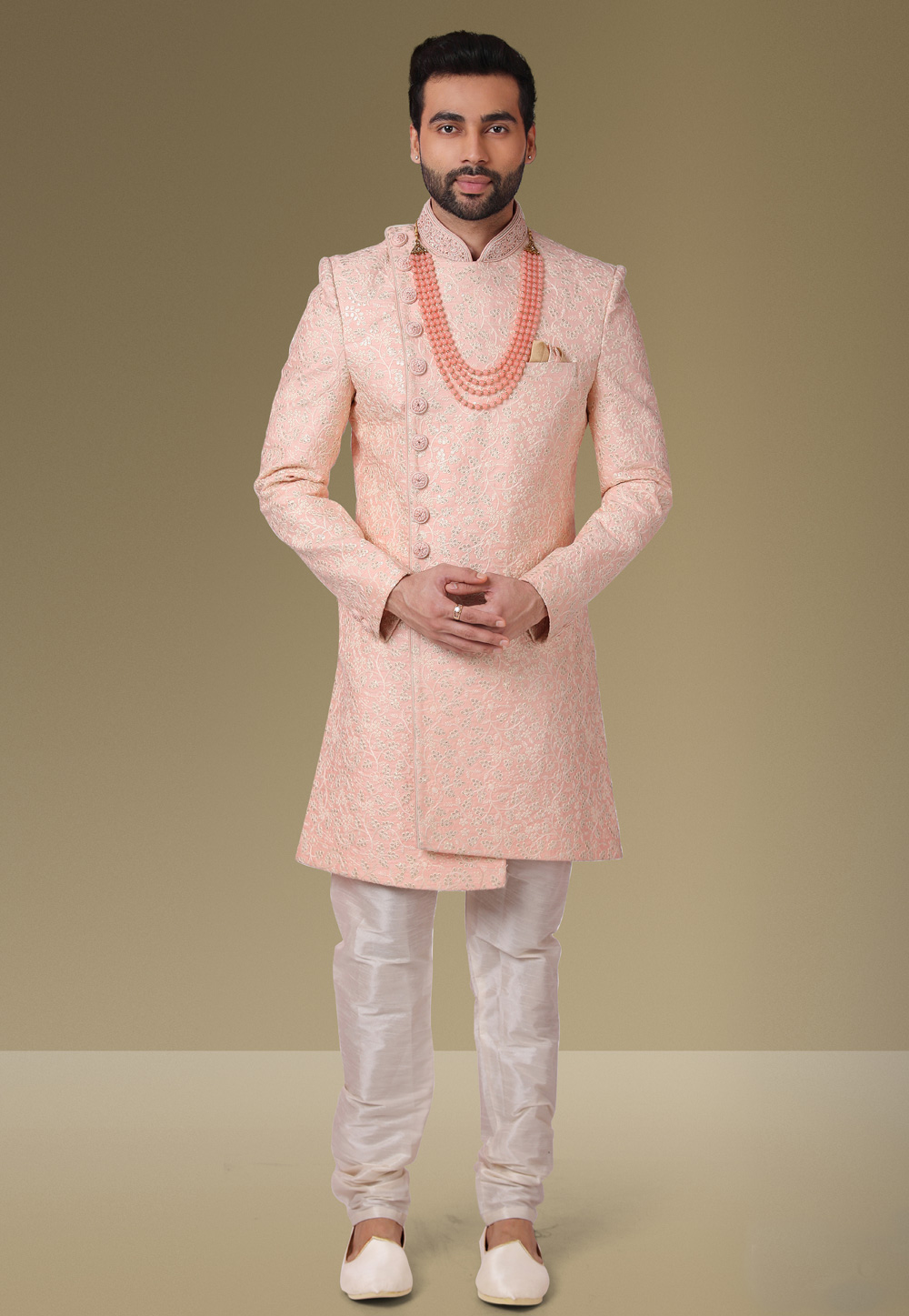 Pink Banarasi Silk Indo Western Suit 239435