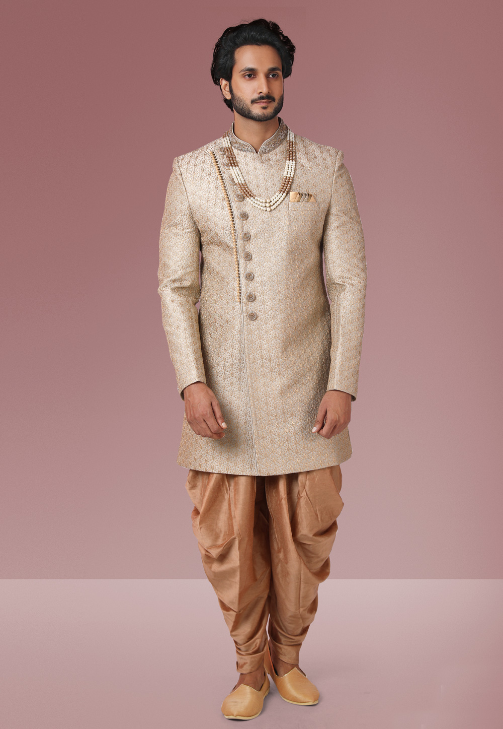 Beige Banarasi Silk Indo Western Suit 239436