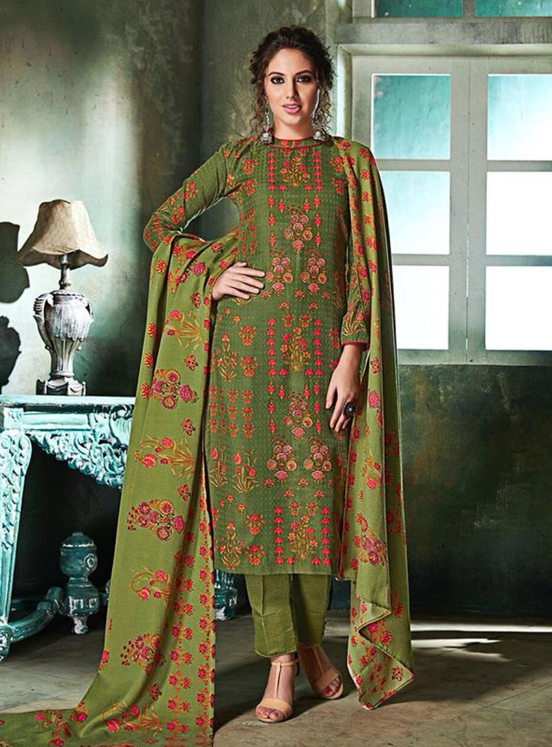 Green Pashmin Pant Style Suit 147796