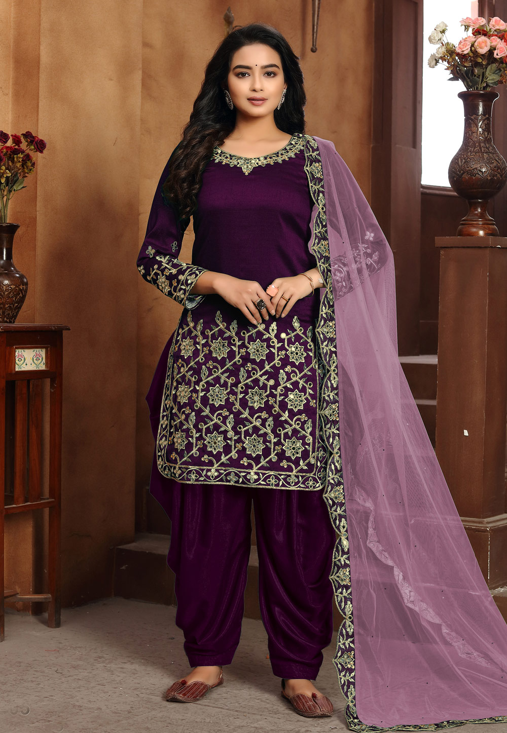 Purple Art Silk Punjabi Suit 216146