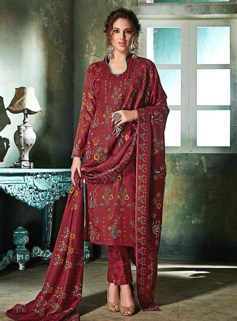 Maroon Pashmin Pakistani Style Suit 147797
