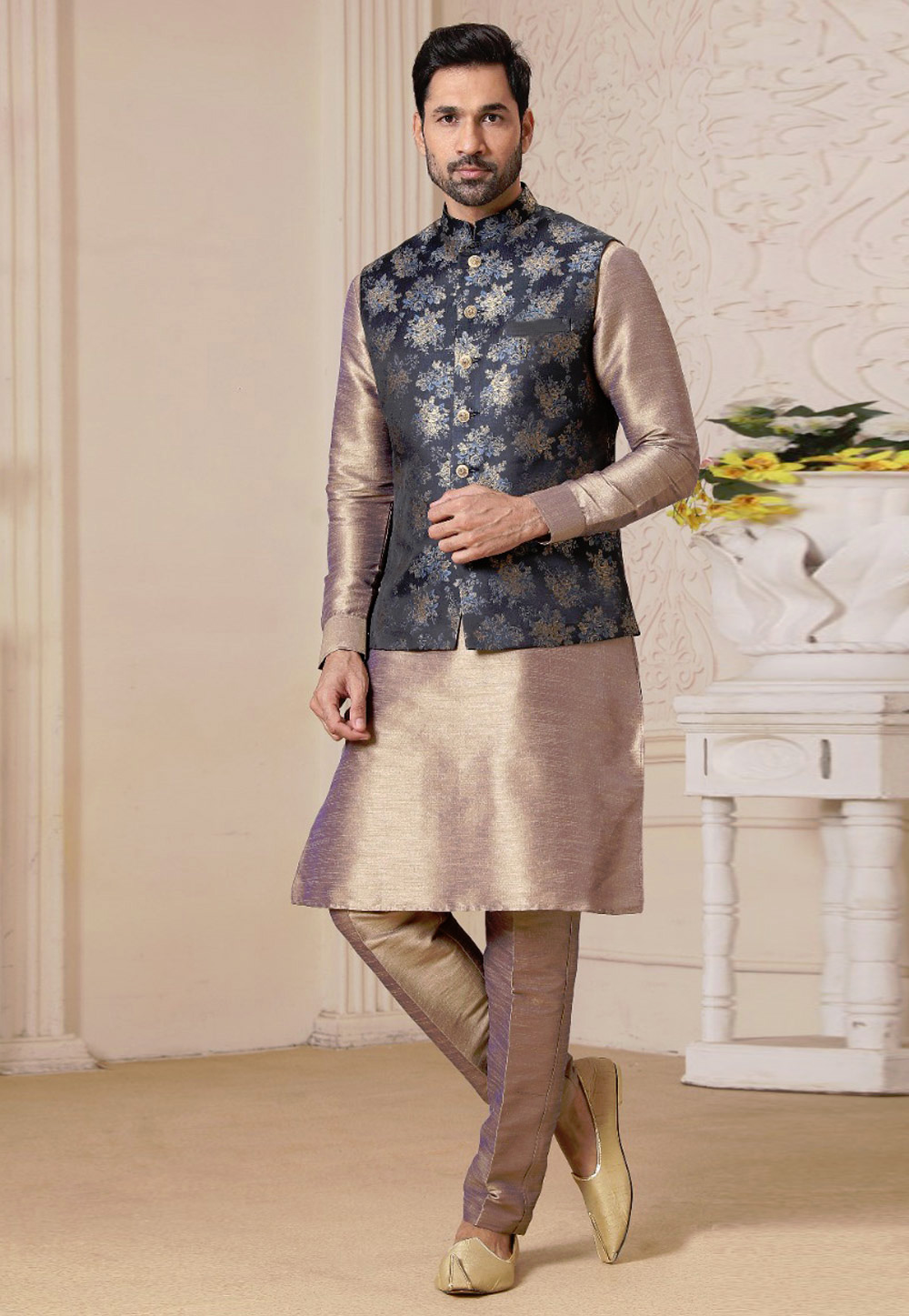 Brown Banarasi Silk Kurta Pajama With Jacket 239700