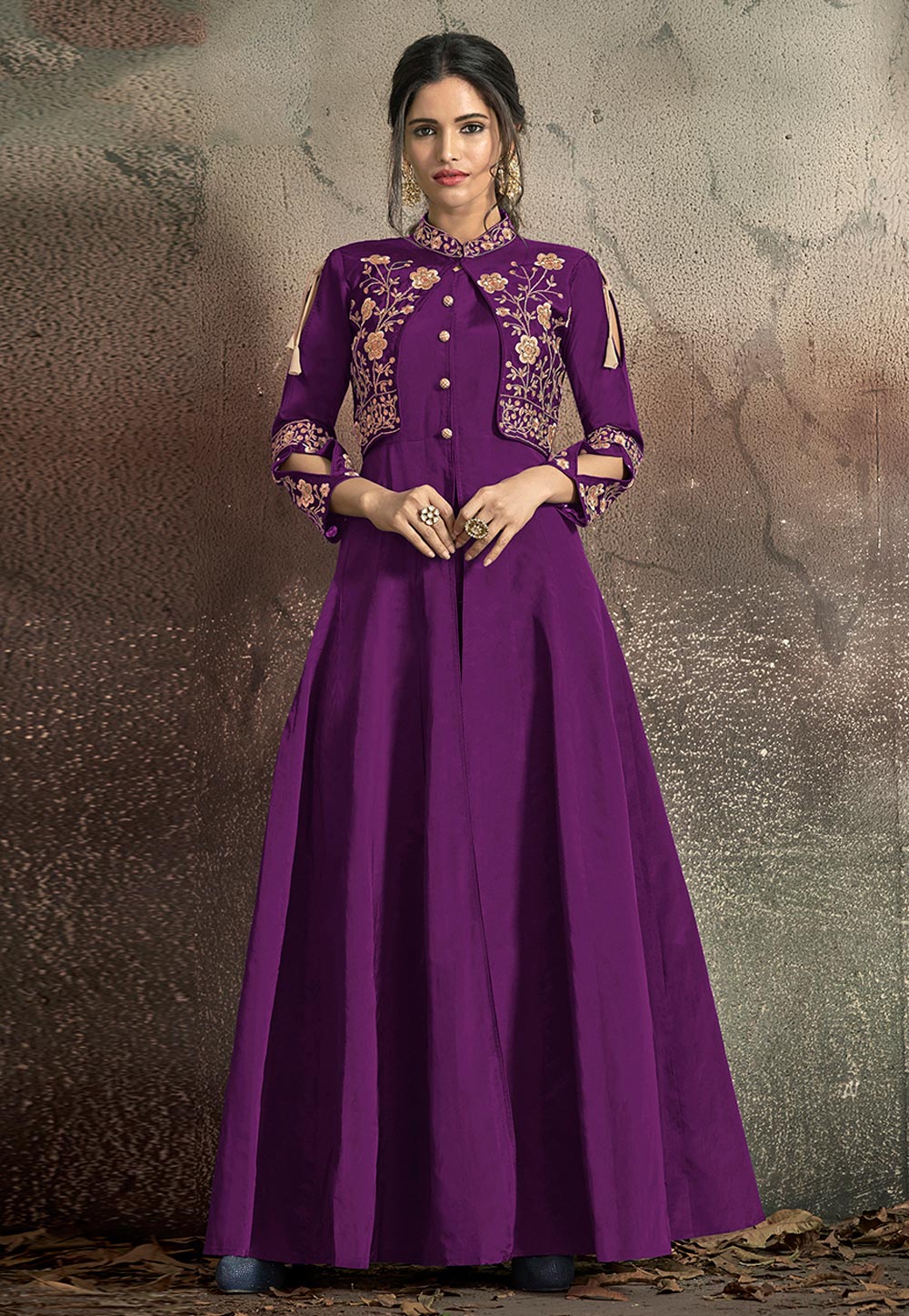 Purple Taffeta Readymade Gown 184087