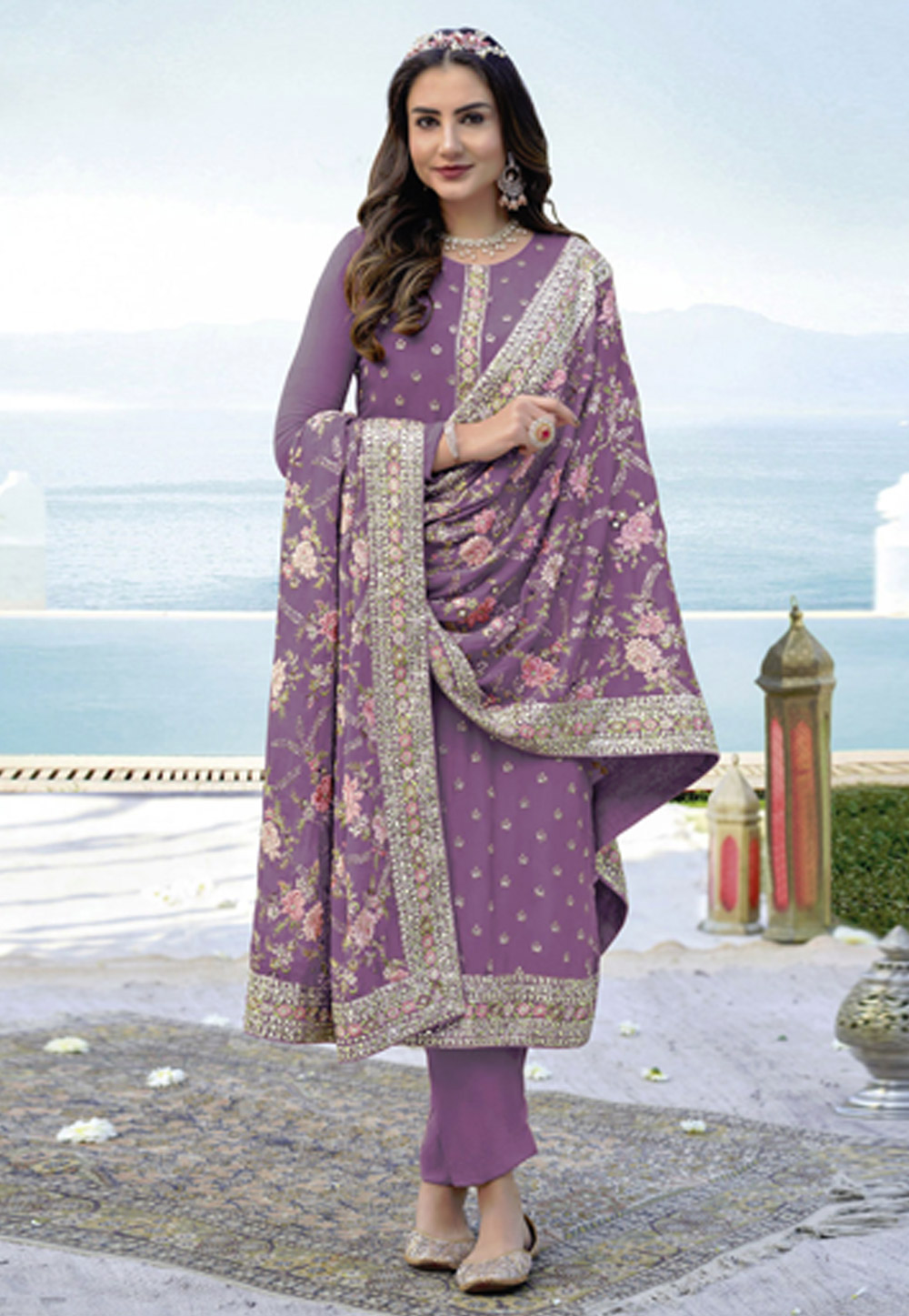 Light Purple Faux Georgette Pakistani Suit 247853