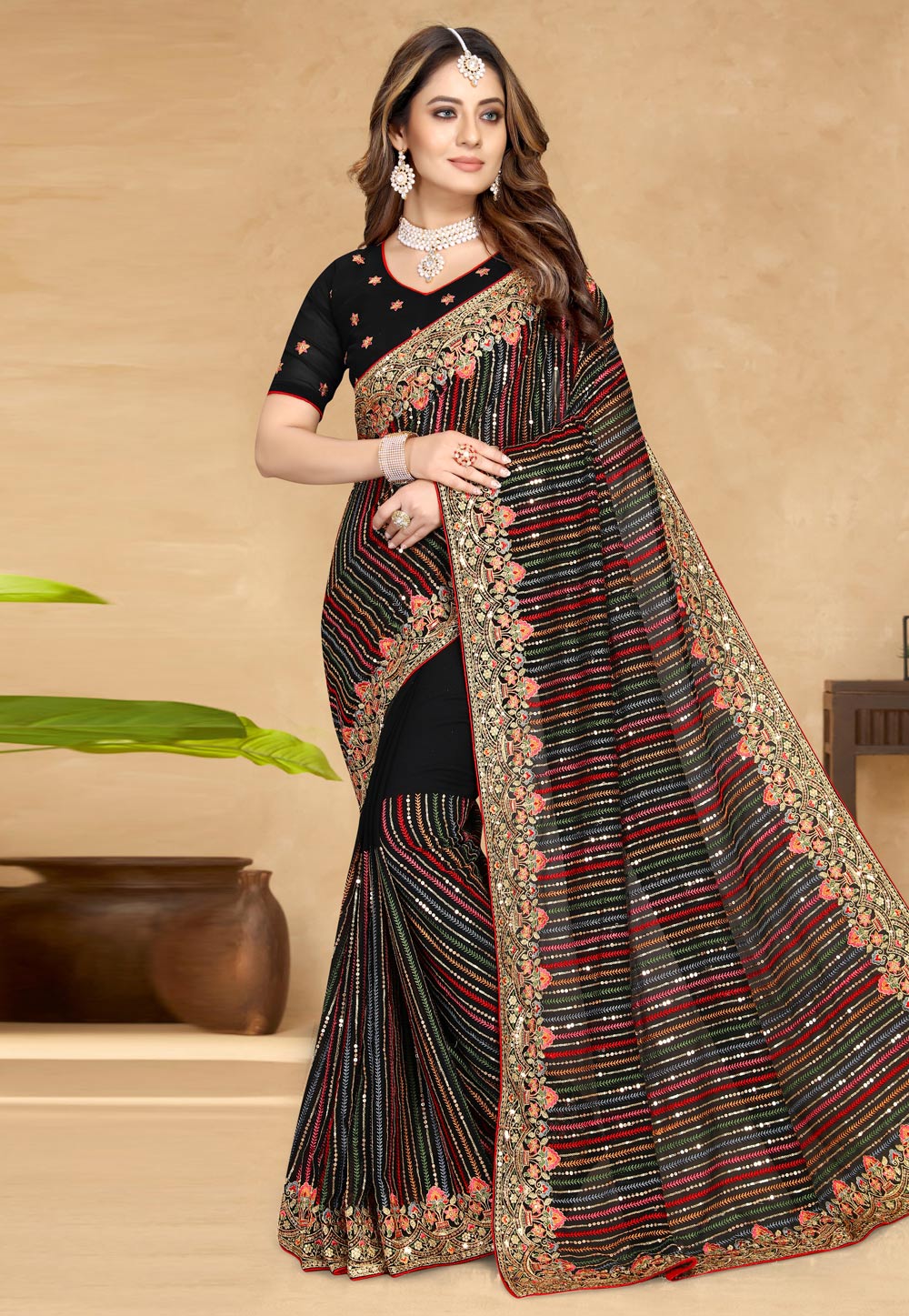 Black Georgette Saree With Blouse 249519