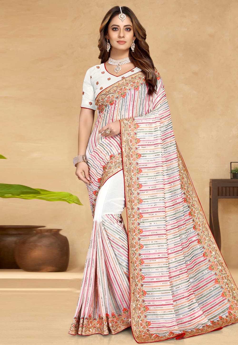 White Georgette Saree With Blouse 249520