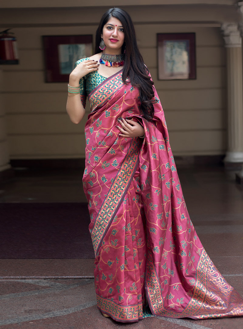 Pink Banarasi Silk Saree With Blouse 148621