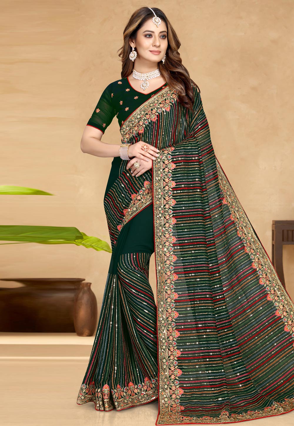 Green Georgette Saree With Blouse 249522
