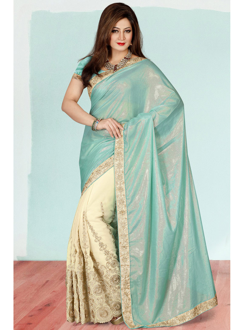 Sky Blue Georgette Half and Half Saree With Blouse 68783