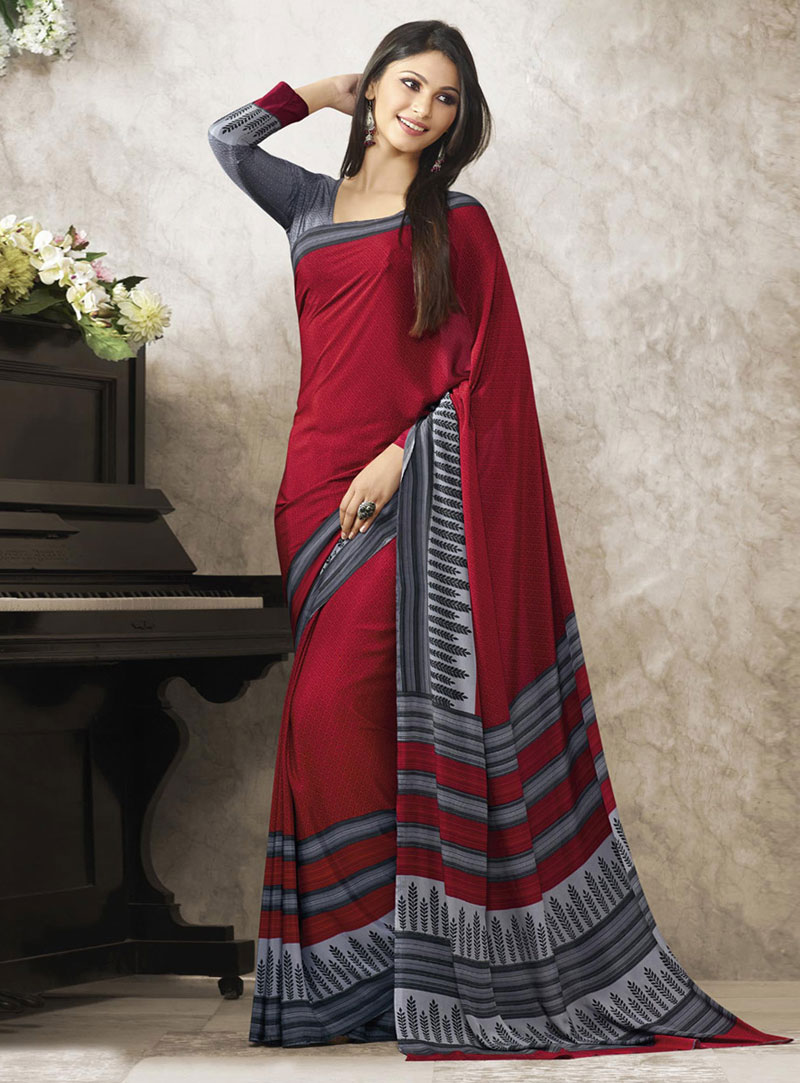 Maroon Crepe Printed Saree With Blouse 75199