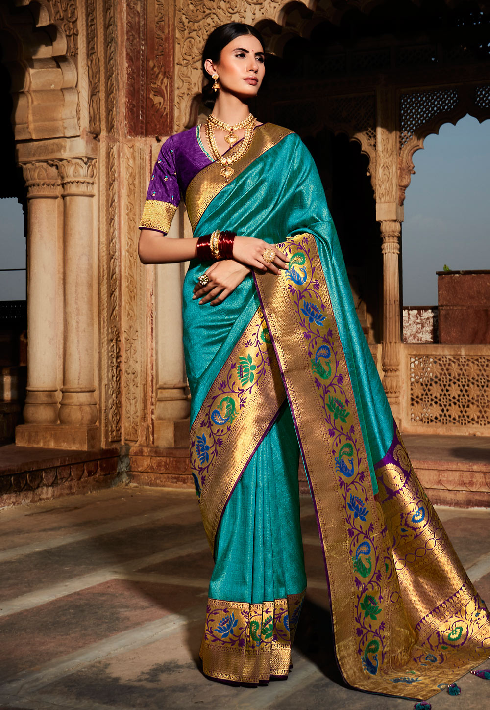Turquoise Silk Saree With Blouse 234539
