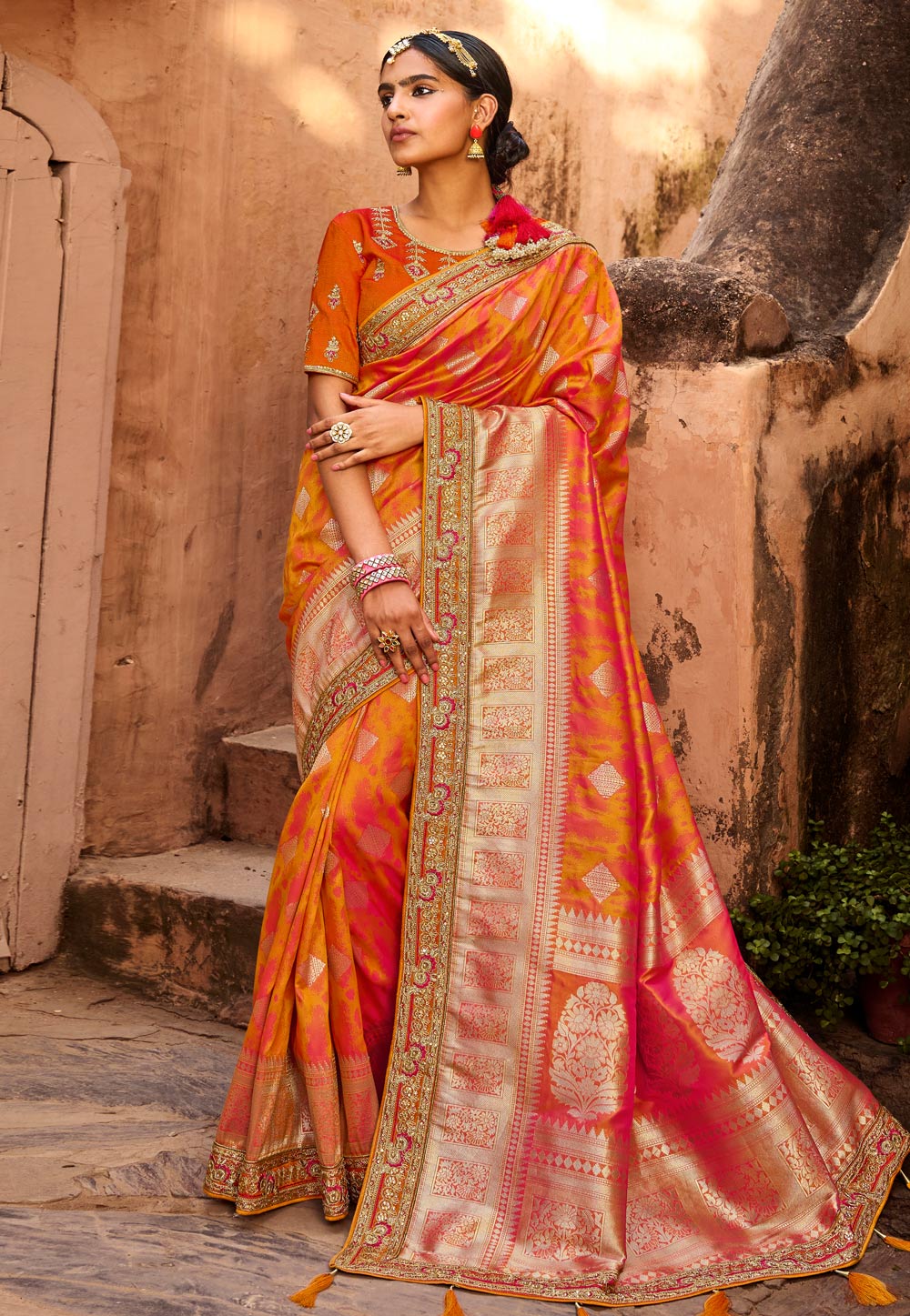 Orange Banarasi Silk Festival Wear Saree 236388