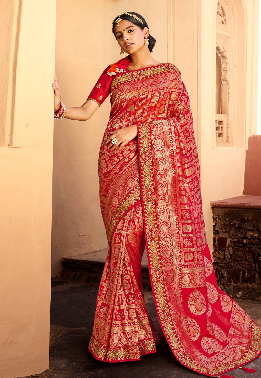 Red Banarasi Silk Festival Wear Saree 236390