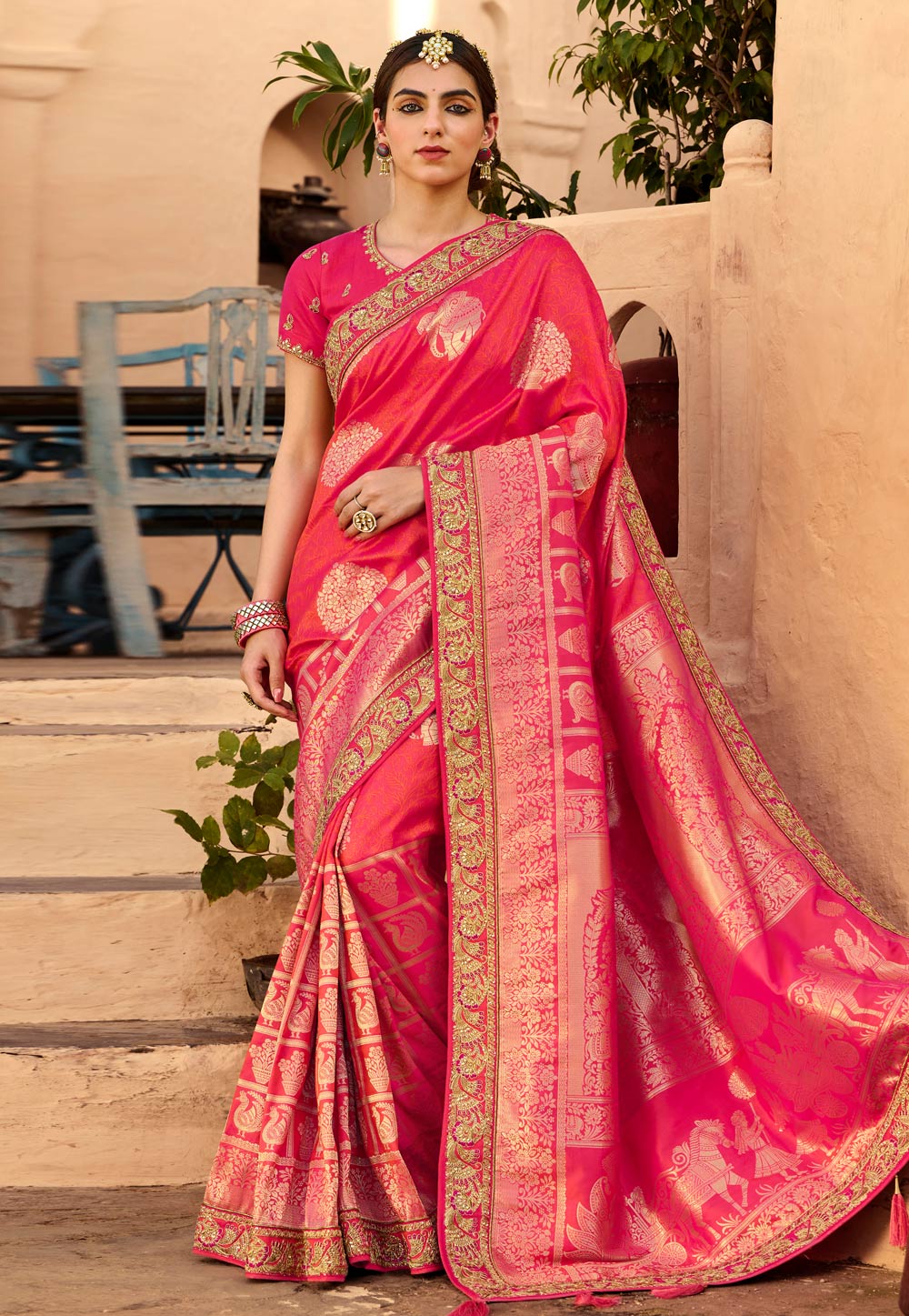 Pink Banarasi Silk Festival Wear Saree 236392