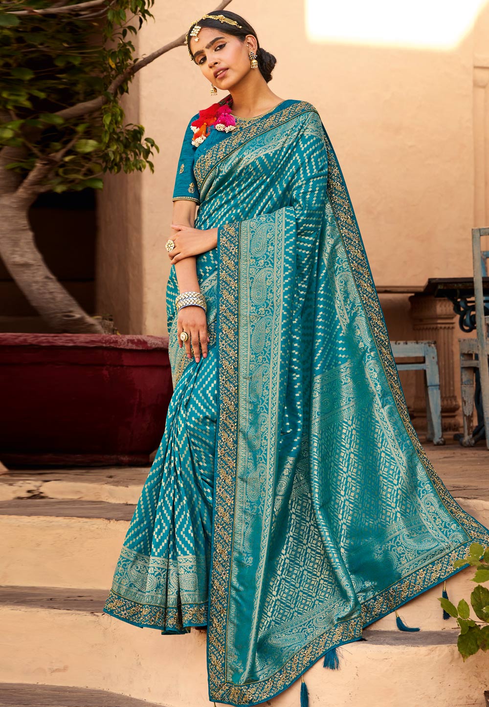 Blue Banarasi Silk Saree With Blouse 236393