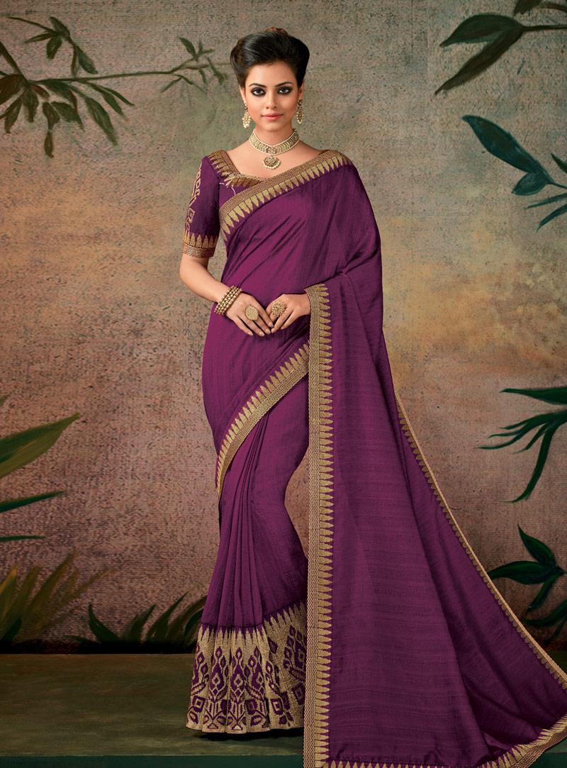 Purple Silk Party Wear Saree 141053