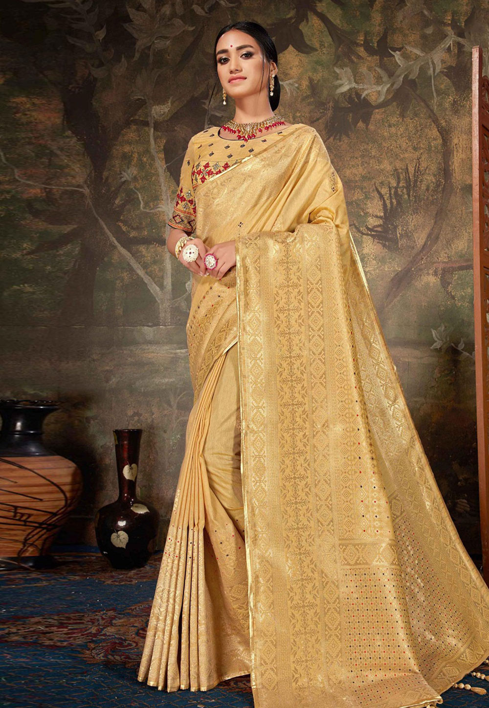 Golden Linen Festival Wear Saree 197349