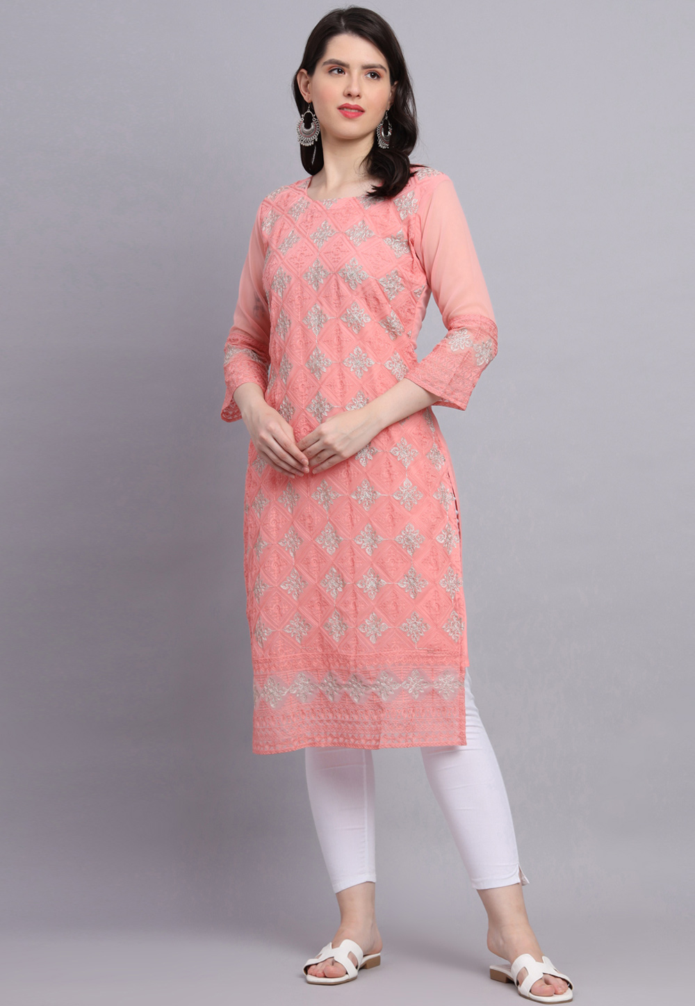 Light Pink Georgette Long Kurti 270152