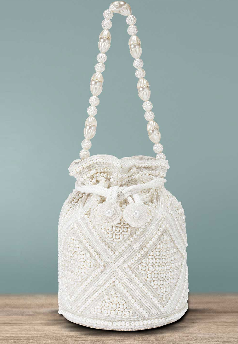 White Art Silk Potli Bag 243826
