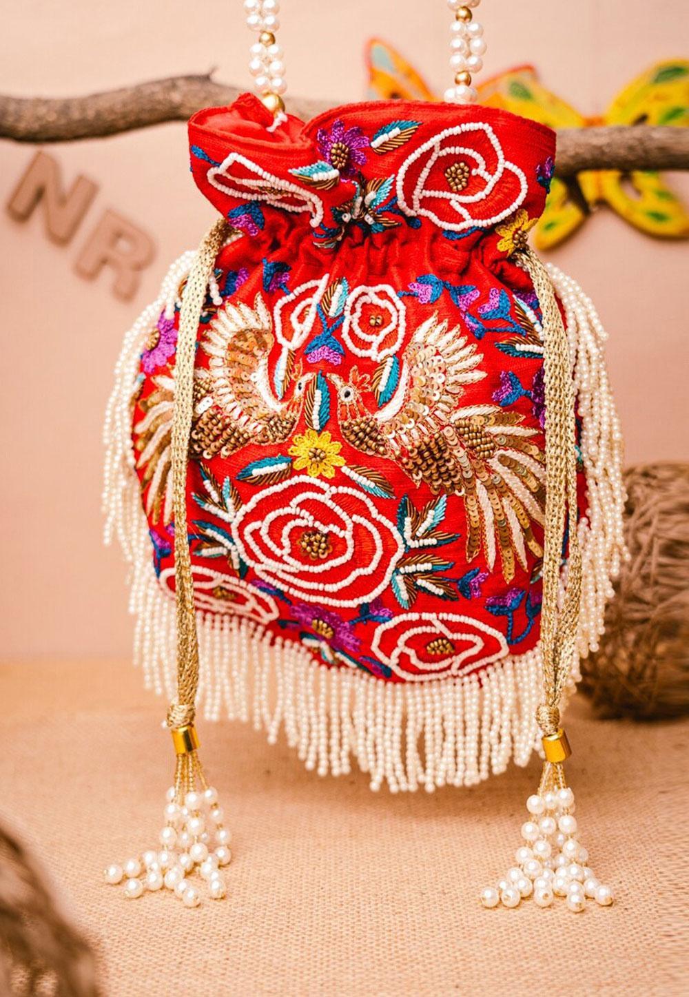 Red Art Silk Potli Bag 243830