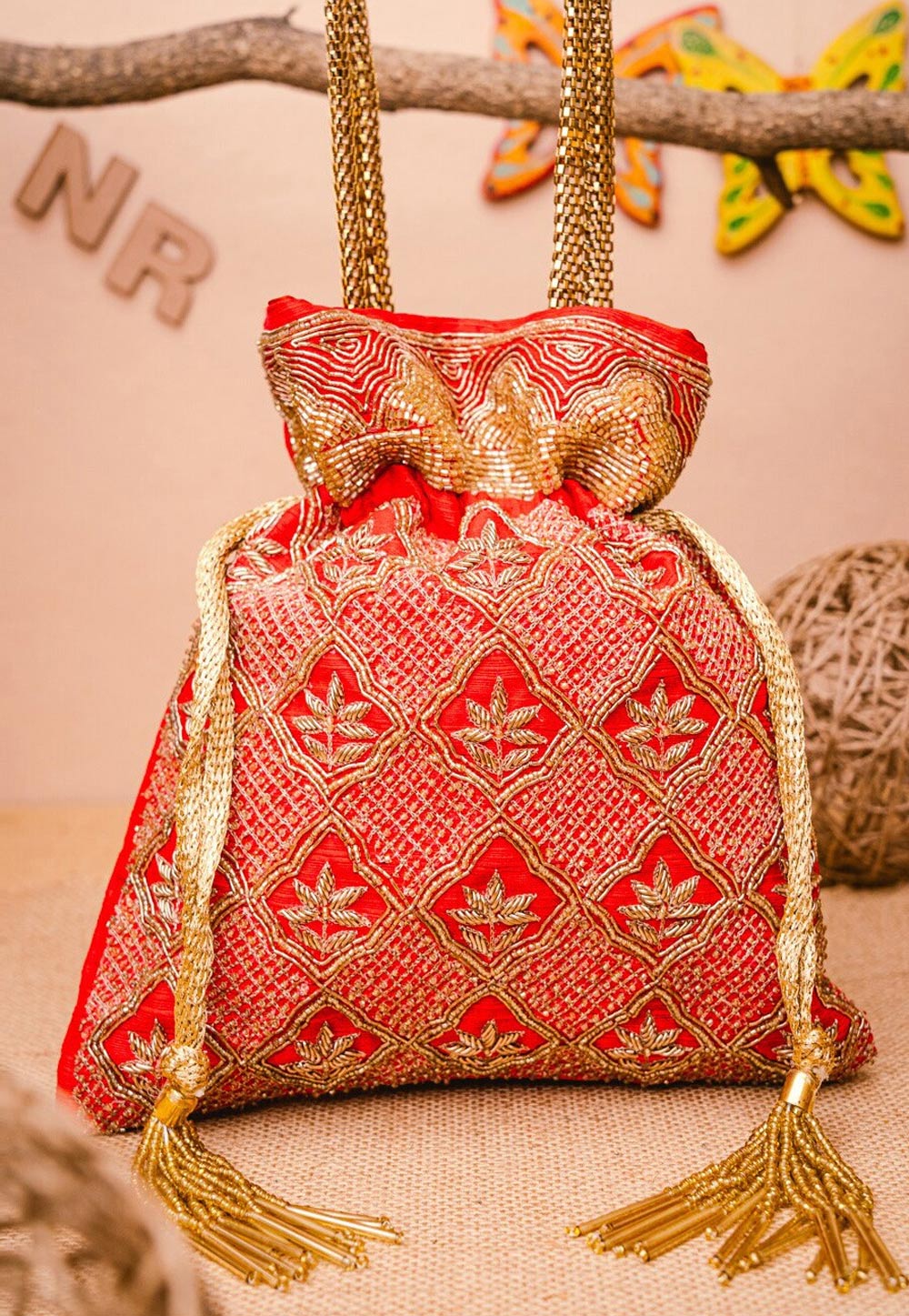 Red Art Silk Potli Bag 243838