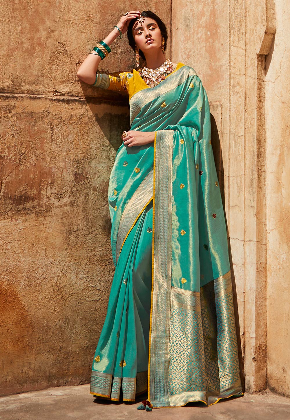 Turquoise Silk Saree With Blouse 242812