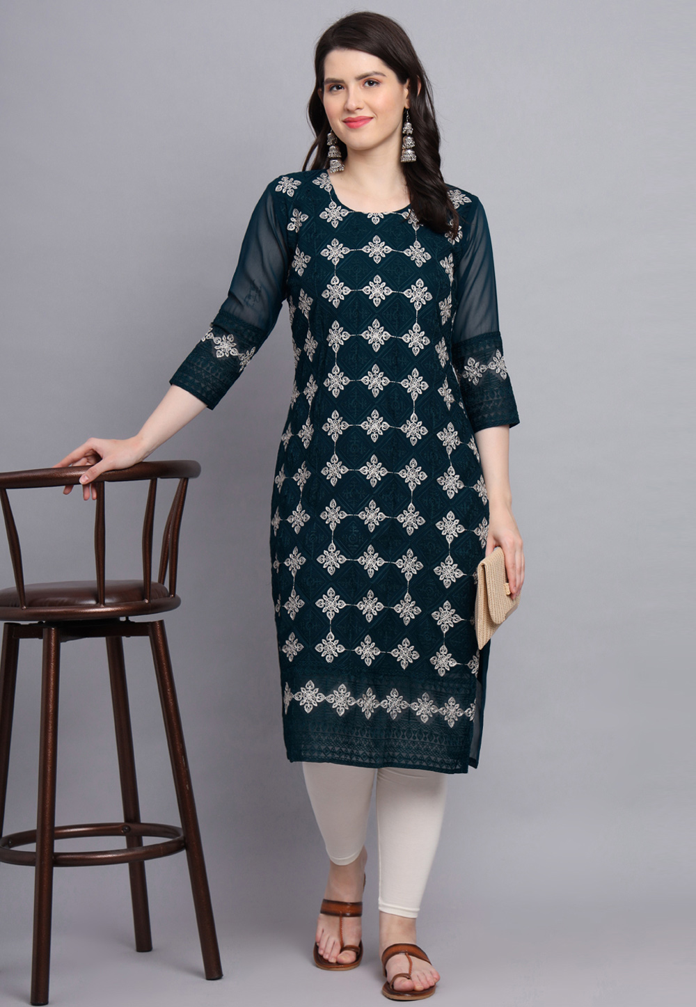 Teal Georgette Long Tunic 270155
