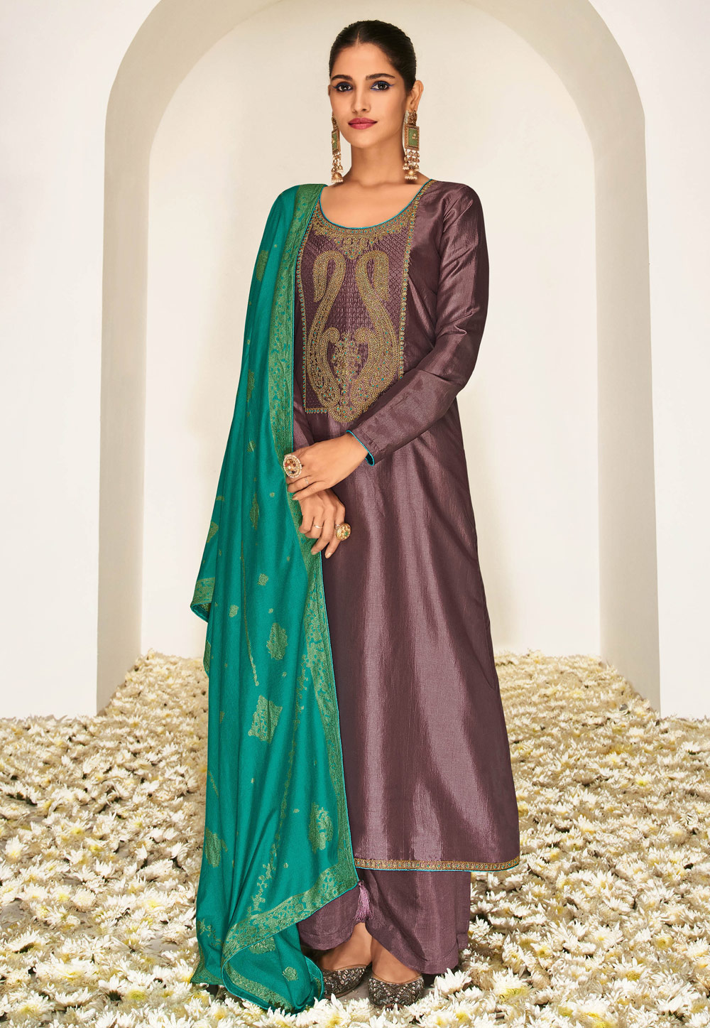 Brown Silk Palazzo Suit 241013