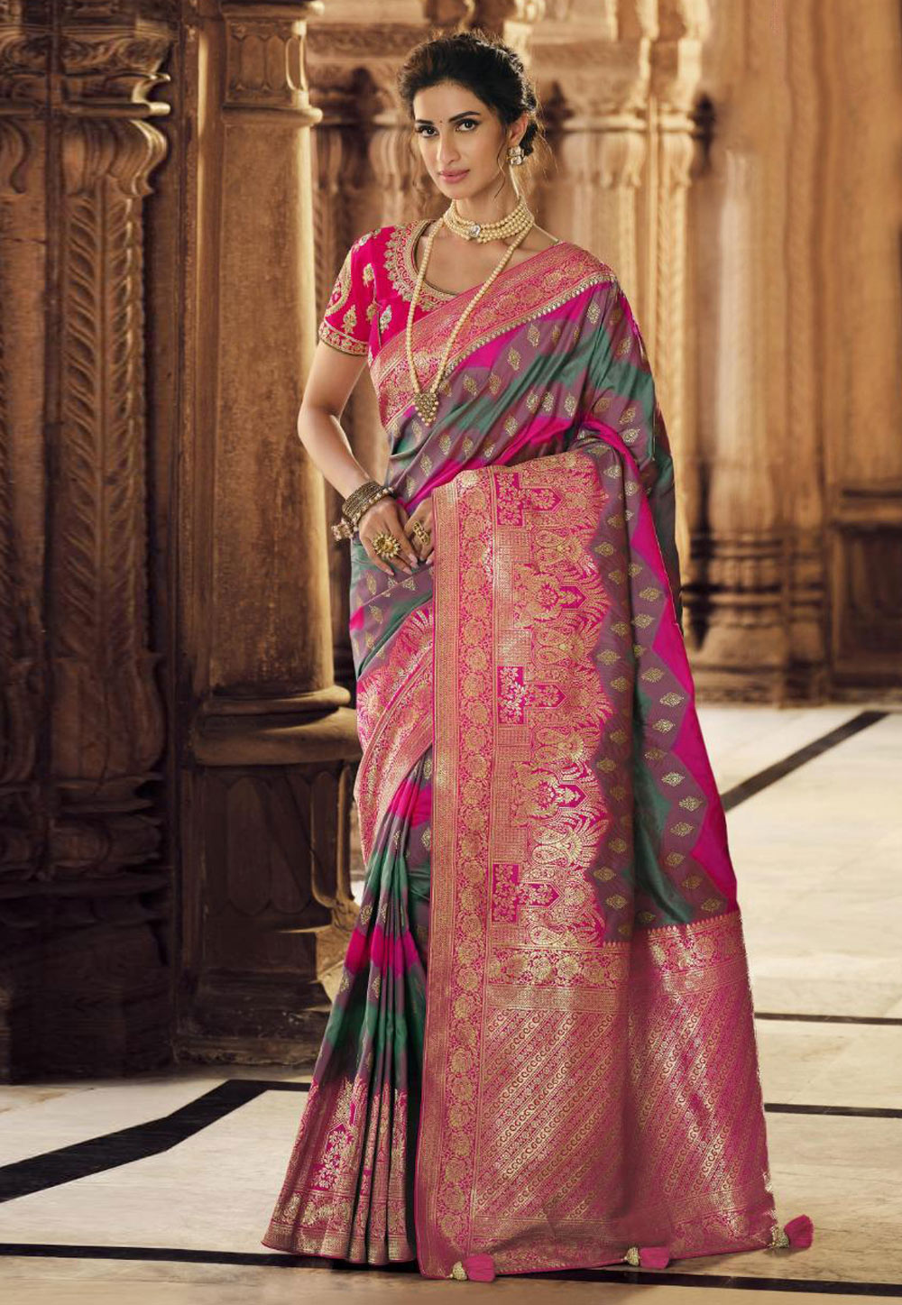 Magenta Silk Saree With Blouse 236695