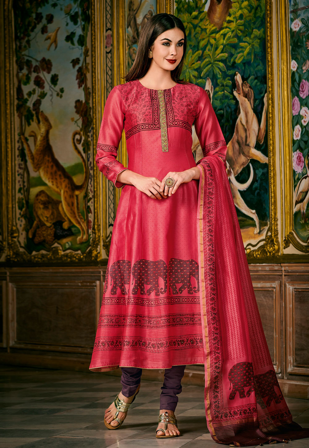 Pink Chanderi Silk Readymade Anarkali Suit 204681