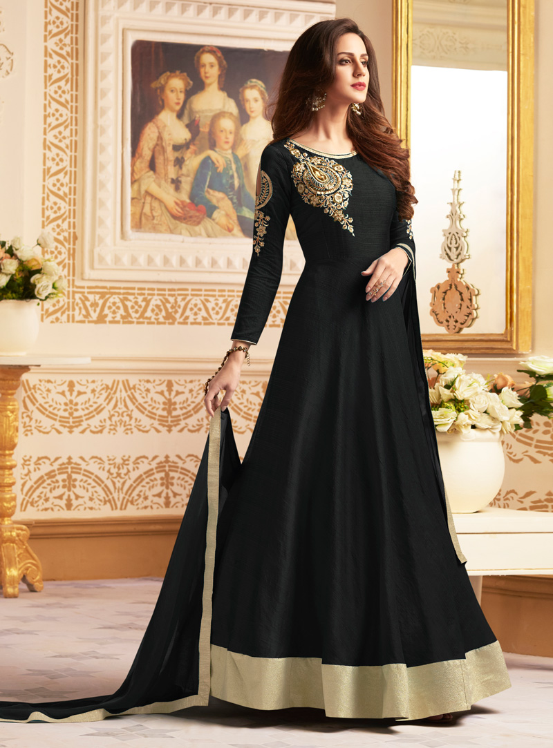Black Banglori Readymade Long Anarkali Suit 119124