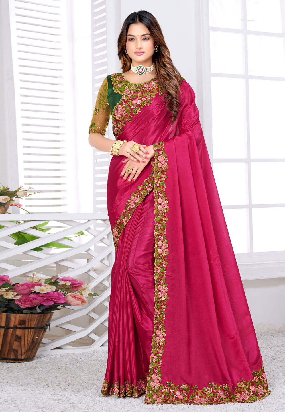 Magenta Silk Plain Saree With Designer Blouse 244066