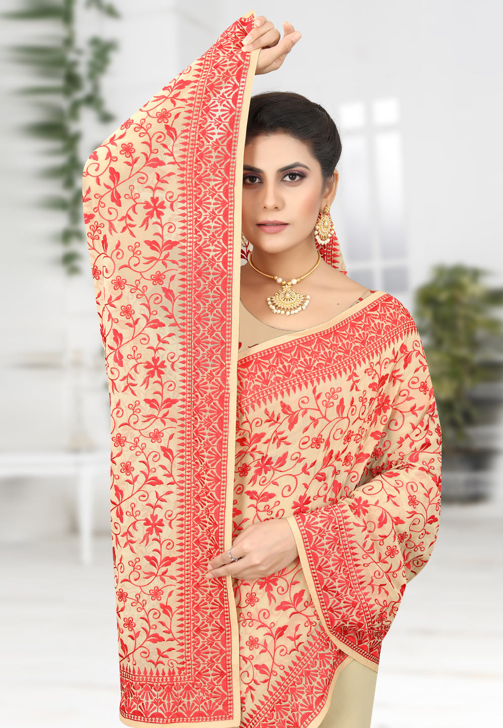 Beige georgette festival wear saree 7507