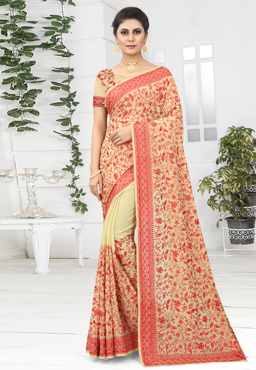 Beige Georgette Saree With Blouse 249221