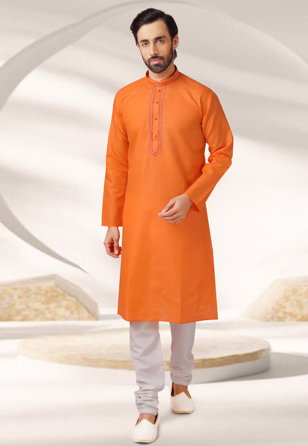 Orange Cotton Kurta Pajama 241803