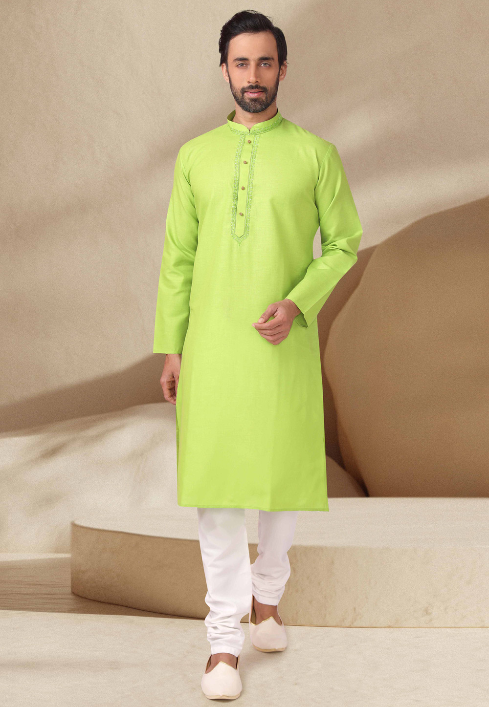 Light Green Cotton Kurta Pajama 241804