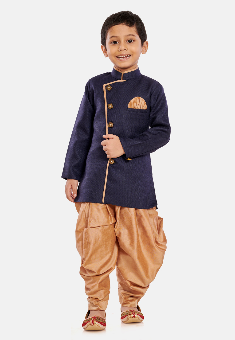 Navy Blue Cotton Readymade Kids Indo Western Suit 205092