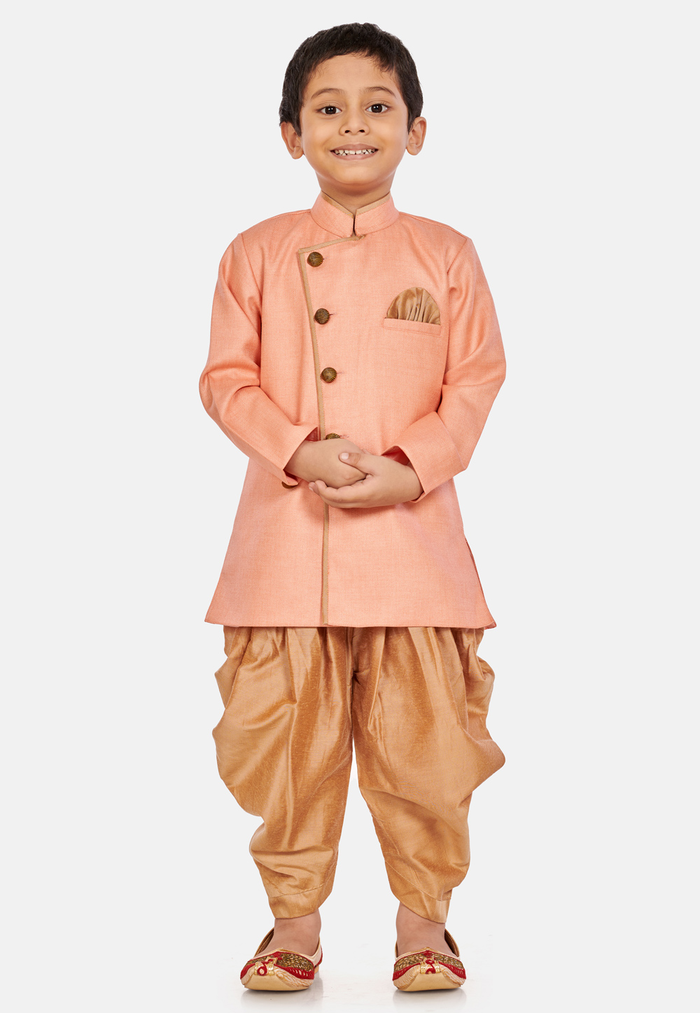 Peach Cotton Readymade Kids Indo Western Suit 205095