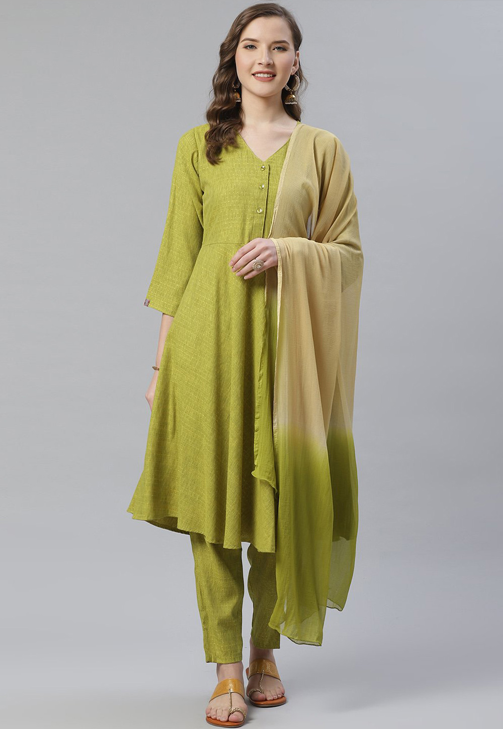 Green Viscose Rayon Readymade Pant Style Suit 216053