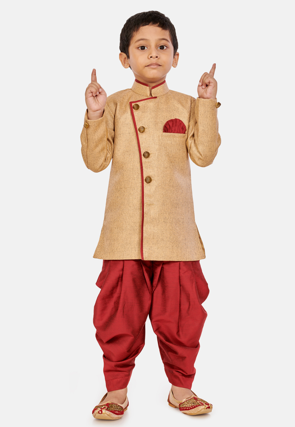 Beige Cotton Readymade Kids Indo Western Suit 205100