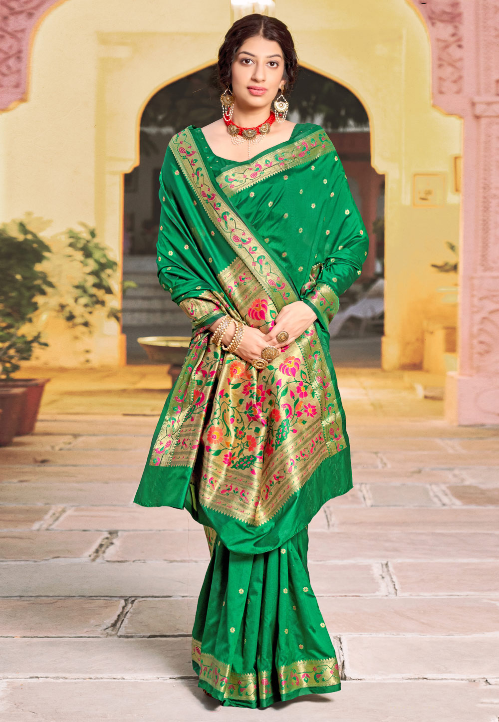 Green Banarasi Silk Festival Wear Saree 236700