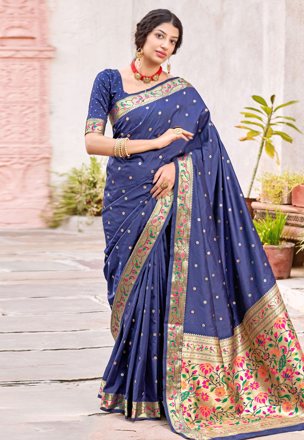 Navy Blue Banarasi Silk Festival Wear Saree 236704