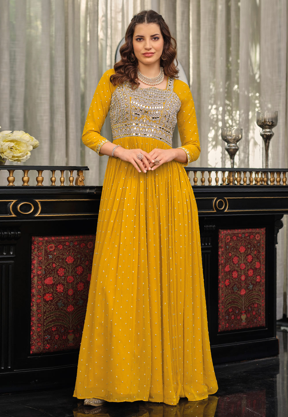 Mustard Georgette Long Anarkali Suit 249090