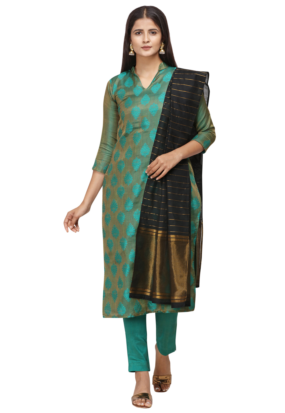 Turquoise Cotton Kameez With Pant 205349