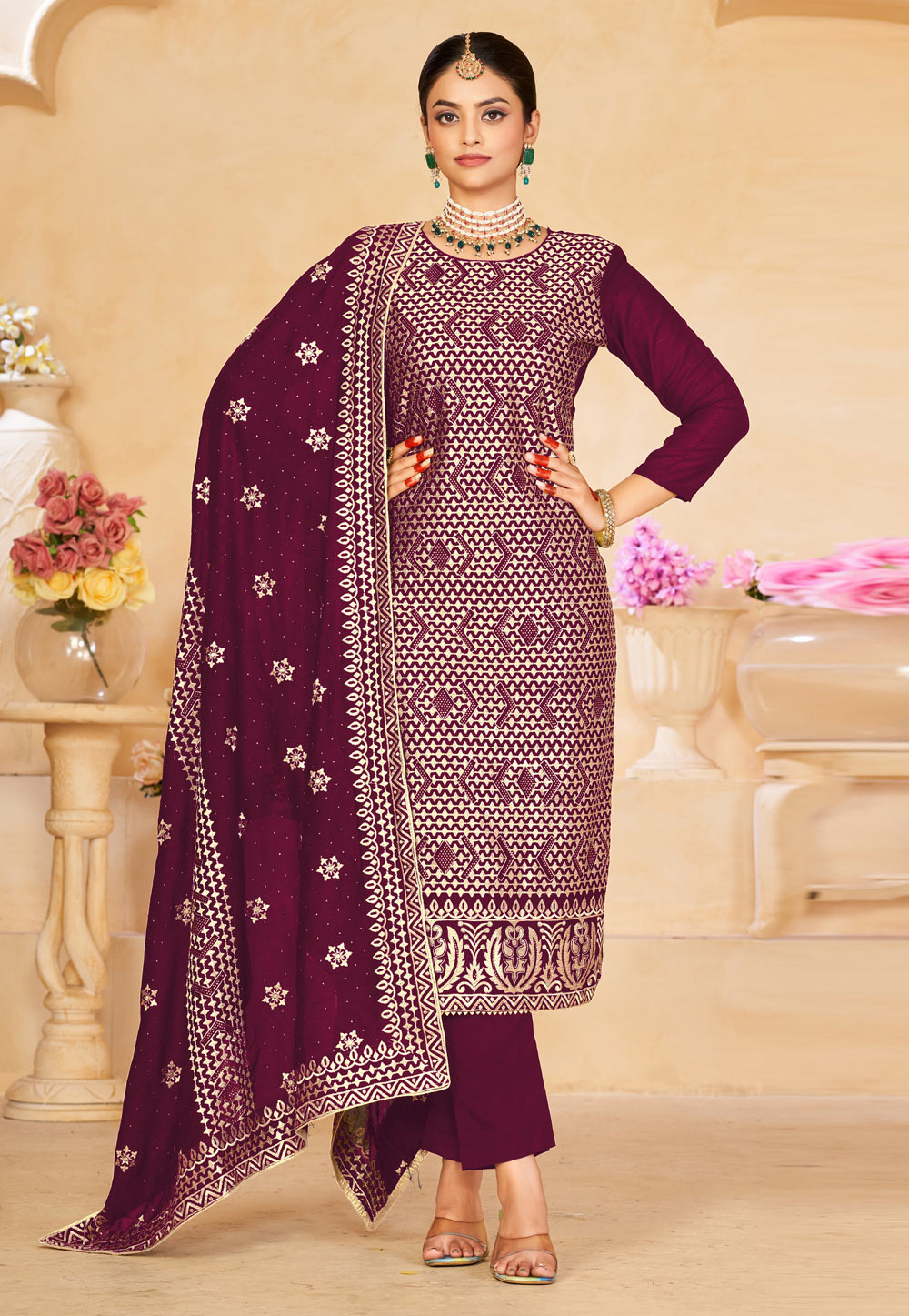 Purple Silk Kameez With Pant 275940