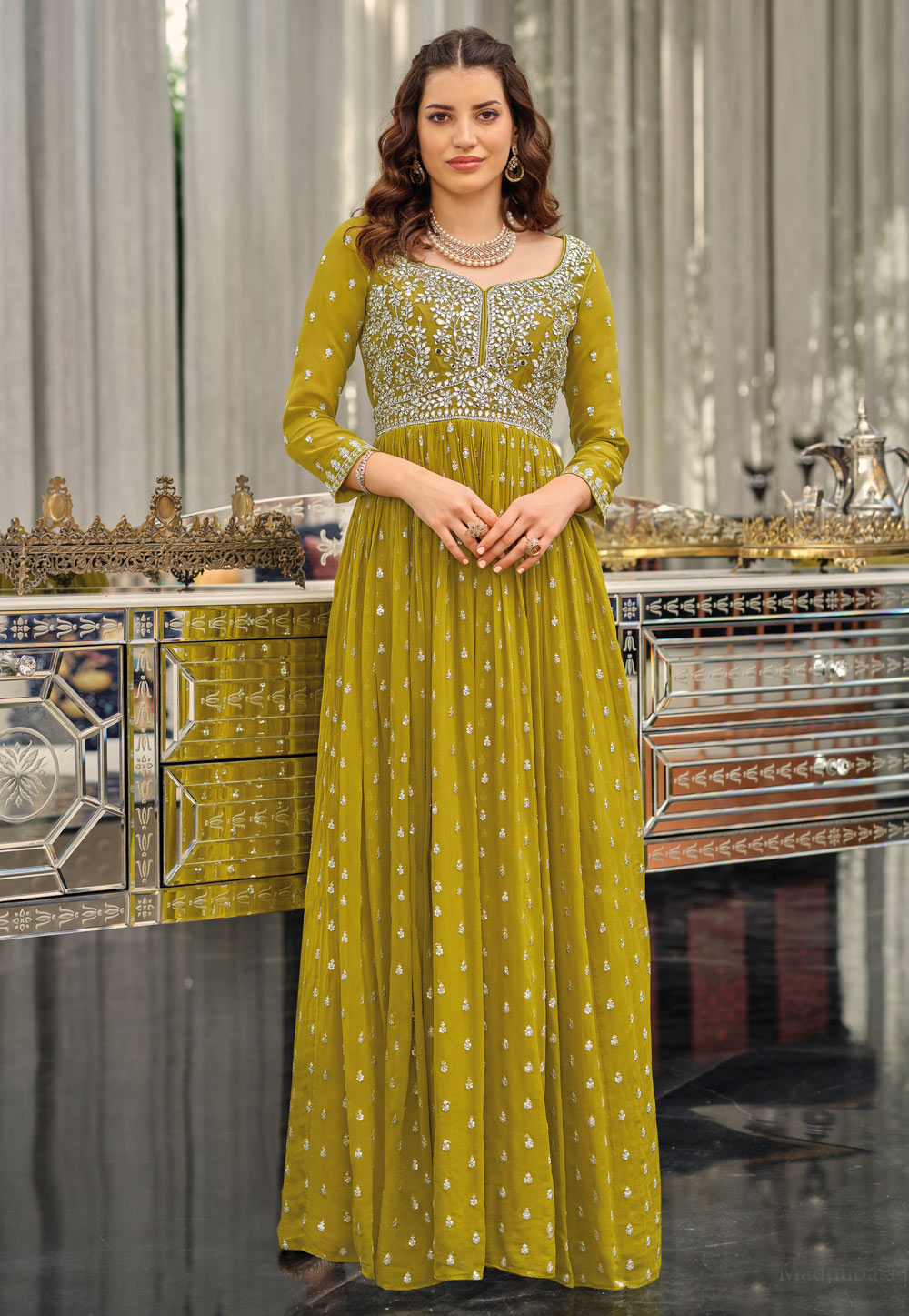 Light Green Georgette Long Anarkali Suit 249092