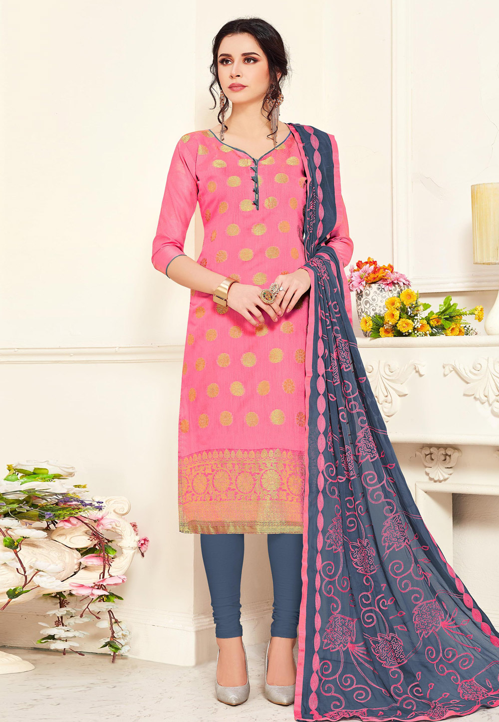 Pink Banarasi Churidar Salwar Suit 242289